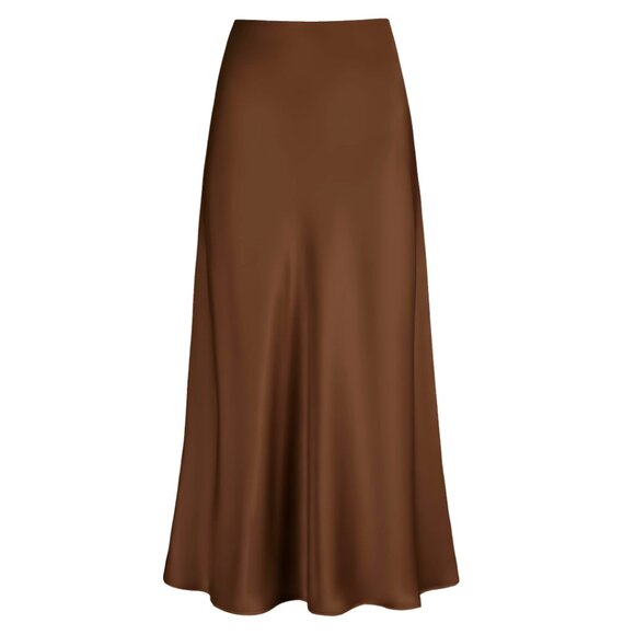 Satin High Waist Maxi Skirt A-Line Elegant Hidden Elastic Waistband